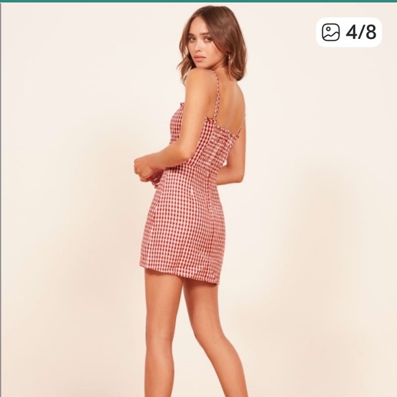 Reformation red gingham Ava mini dress size 2 - Picture 4 of 12